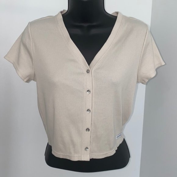 Calvin Klein Jeans V-neck Cotton Crop Top Size Small - Picture 1 of 8
